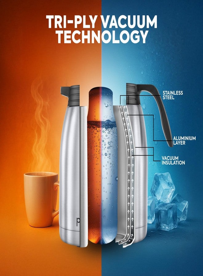 Pexpo Cosmo ISI Certified Stainless Steel Carafe - 2 Litre | Hot & Cold Triple Wall Vacuum Insulated Flask for Tea & Coffee | Home, Office, Kitchen, Restaurants - Silver - Image 3